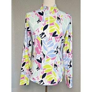 Tommy Bahama Golf Pullover 1/2 zip floral front pockets and thumb holes size XS